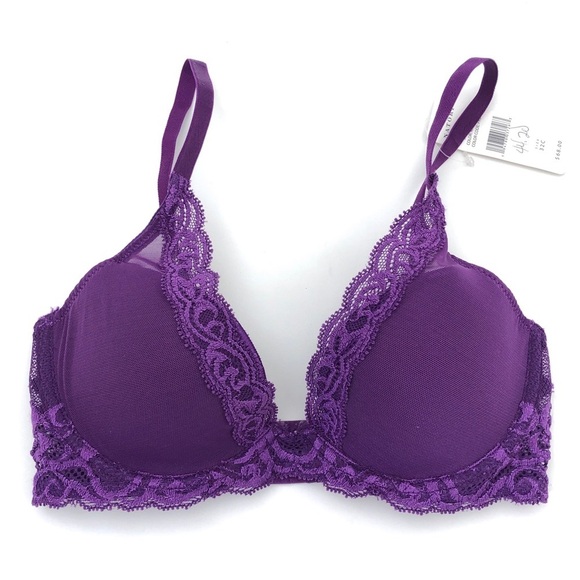 Natori Feathers Purple Lace Padded Underwire Contour Push Up Bra 32C Nwt - Picture 3 of 7